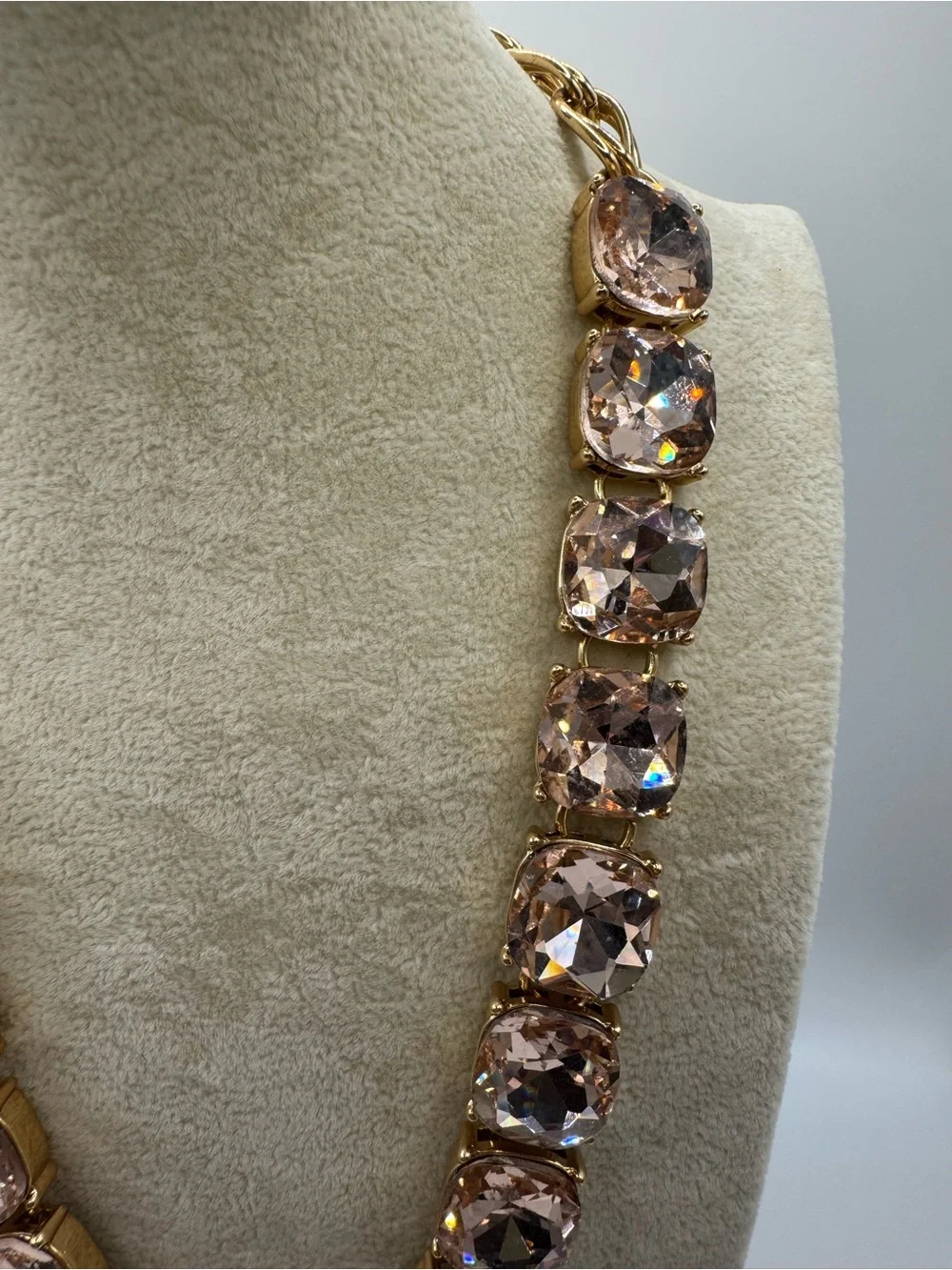 Gold-Tone Pink/Peach Crystal Statement Necklace
